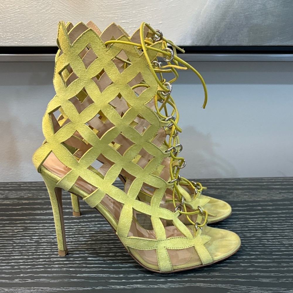 Gianvito Rossi Lime Suede Lace-Up High Heel Sandals